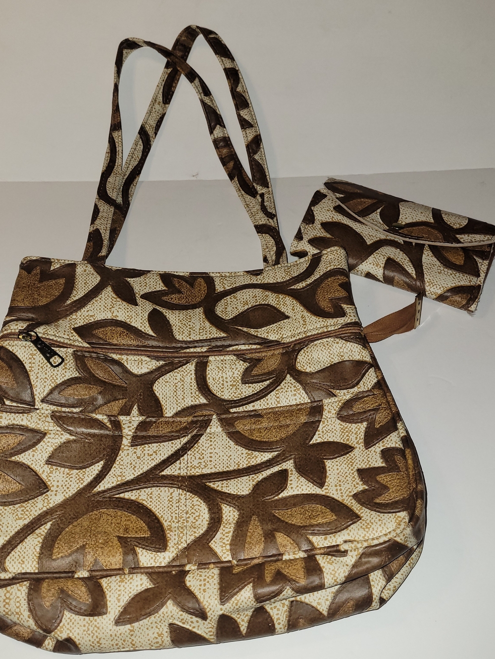 Vintage 60s/70s Fantastic Brown Floral Print Shoulder Bag with Matching Wallet